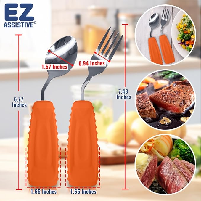 EZ Assistive Adaptive Weighted Utensils Set – Spoon and Fork for Hand Tremors, Parkinson’s, Elderly, and Arthritis – Adaptive Eating Utensils for Weak Grip and Limited Mobility