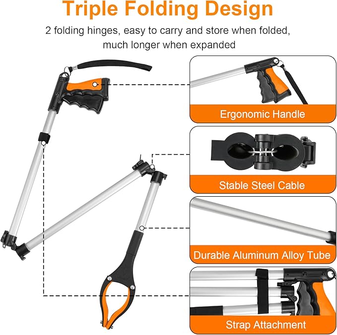 Housolution Reacher Grabber Tool, 43" Extra Long Grabbers for Elderly, Lightweight Handy Trash Claw Grabber with Magnets, Reaching Assist Tool for Trash Pick Up, Arm Extension, Litter Picker (Orange)