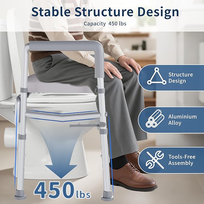 Raised Toilet Seat with Handles, Toilet Seat Riser for SeniorsAdjustable Height & Width, 450lb Raised Toilet Seat with Handles for Elderly, Handicap, Elevated, Pregnant, Fit Any Toilet