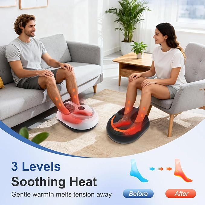 Shiatsu Foot Massager Electric Feet Massage Machine Deep Kneading Relief for Plantar Fasciitis Air Compression, 3 Heat Levels Relax for Home Office Use Gifts for Women Mom Dad Black Mothers Day Gifts