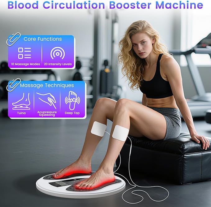 EMS Foot Massager with Infrared Therapy for Neuropathy,Foot Circulation Stimulator for Pain Relief,10 Modes & 20 Strengths for Plantar Fasciitis,Swelling,Cramps,RLS