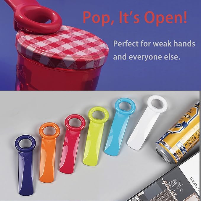 6 Pack Jar Key Opener - Plastic Jar Lid Opener with Easy Grip Hand Held 5.5" Colorful Design for Weak Hands, Elderly & Children