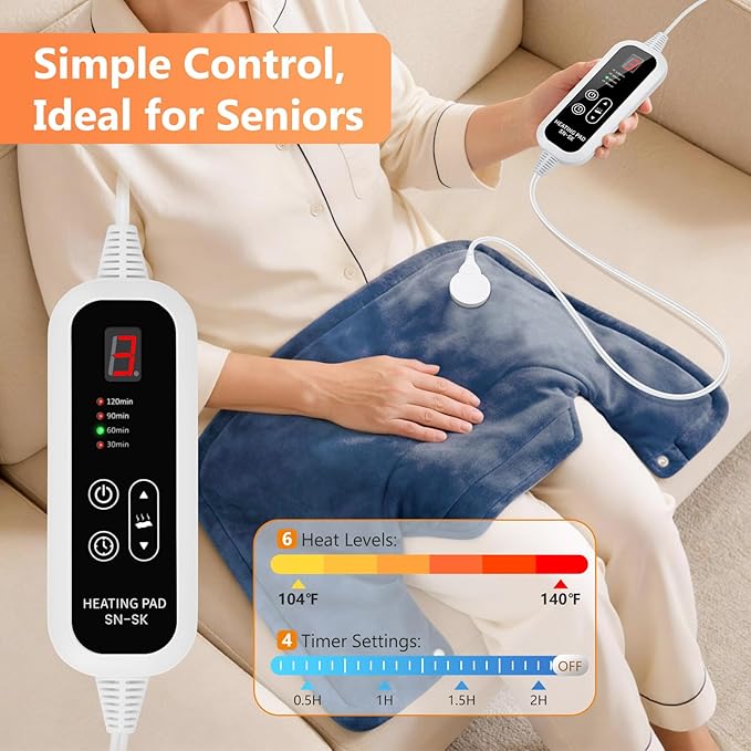 Heating Pads for Neck and Shoulders and Back, Weighted Heating Pad for Back Pain Relief with 6 Heat Options 4 Auto-Off Timer, Gifts for Mom Women Christmas Birthday