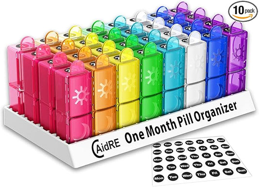 Monthly Pill Organizer, CAidRE 30 Day Pill Organizer 2 Times a Day, One Month Pill Box Organizer AM PM, Weekly Pill Holder for Fish Oil, Vitamins, Supplements