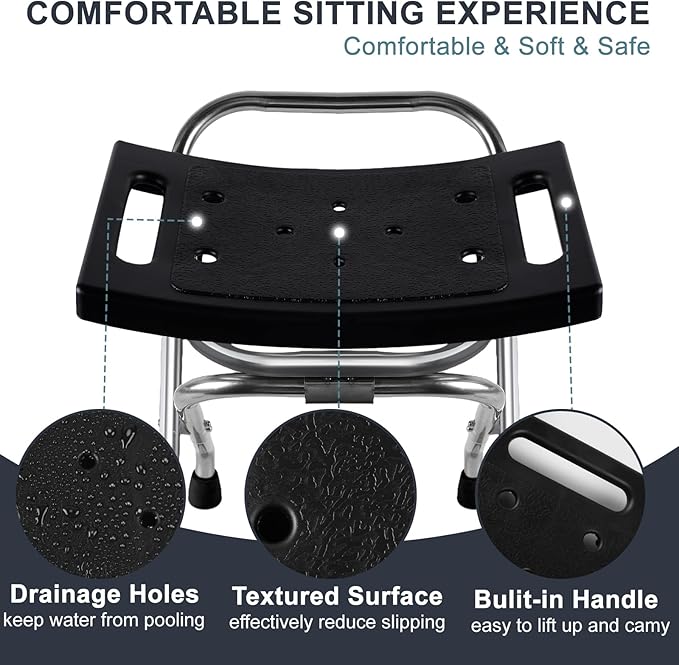 Shower Chair Seat, Stainless Shower Chair for Folding, Safety Anti-Slip Shower Bath Chairs for Seniors/Disabled by