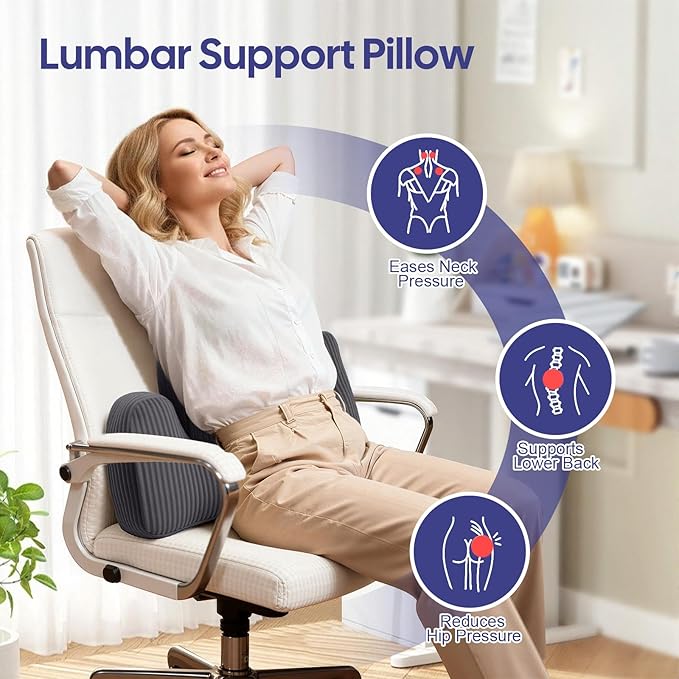 Lumbar Support Pillow for Recliner, Back Support Pillow for Office Chair, Ergonomic Corduroy Lumbar Pillow with Shredded Foam, Lower Back Pain Relief for Gaming Chair, Couch, Dark Grey