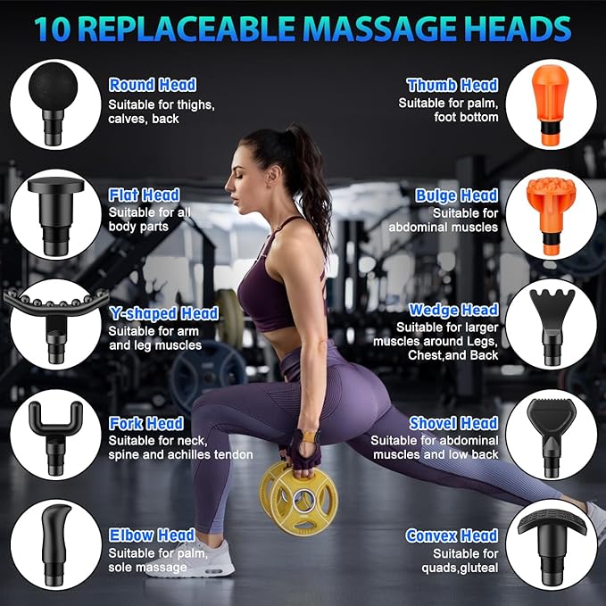 TOLOCO Massage Gun, Deep Tissue Back Massage for Athletes for Pain Relief, Percussion Massager with 10 Massages Heads & Silent Brushless Motor, Mothers Day Gifts, Grey