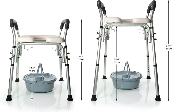 PATSONᵀᴹ Stand Alone Raised Toilet Seat with Padded Handles and Adjustable Legs - Raised Commode for Elderly - 400lb - Fits Directly Over Your Existing Toilet. No Tools Required.