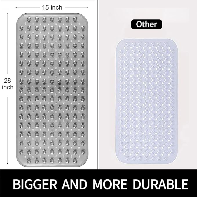 Bathtub and Shower Mats, 28 x 15 Inch Non-Slip Bath Mat, Machine Washable Bath Tub Mat with Suction Cups & Drain Holes for Bathroom, Beige
