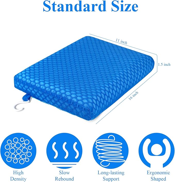 Anycosy Shower Seat Cushion Waterproof Sauna Seat Cushion Bathtub Cushion for Sauna,Slip-Resistant 3D Foam Mesh Bathtub Chair Pad with Hook,Quick Drying Shower Seat Mat for Elderly (Blue, Medium)