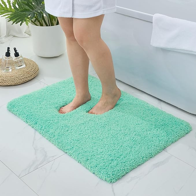 Bathroom Rugs Non Slip Washable 36x24, Ultra Thick Soft Microfiber Absorbent Bath Mats, High Density Foam Latex Non Slip Backing Bath Rugs, Fluffy Floor Carpet for Tub&Shower, SpaBlue