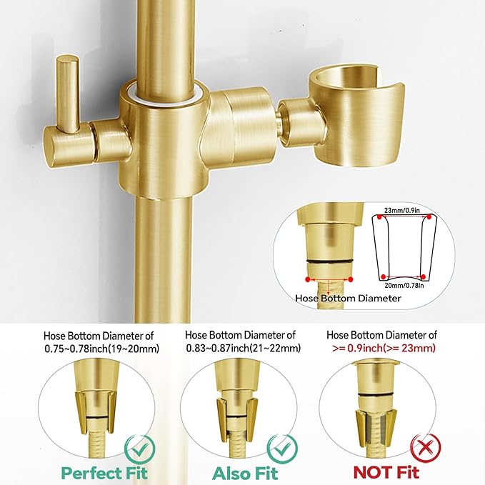 Shower Slide Bar Adjustable Handheld Shower Head Holder Wall Mount - 30inch All-Metal Shower Head Slide Bar Compatible with Bathroom Drill Free Glue Installation - Brushed Gold