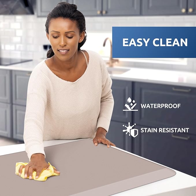 KitchenClouds Kitchen Mat Cushioned Anti Fatigue Rug 20"x32" Water Resistant, Non Slip, Standing and Comfort Desk/Floor Mats for House Sink Office (Khaki)