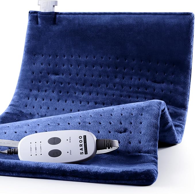 Massaging Weighted Heating Pad,Heating Pads for Back and Shoulders,Electric Heat Pad with 3 Heat Settings 6 Massage & Moist Heat Options,Auto Off,Gifts for Women Men Mom,12"*24",Dark Blue
