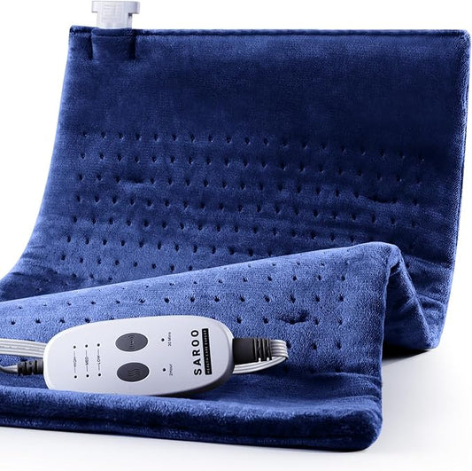 Back Heating Pad for Neck and Shoulders, Weighted Massaging Heated Pad with Vibration,Electric Heat Pad with 3 Heat Settings 6 Massage,Gifts for Women Men Mom,Auto Off,20"*24",Dark Blue