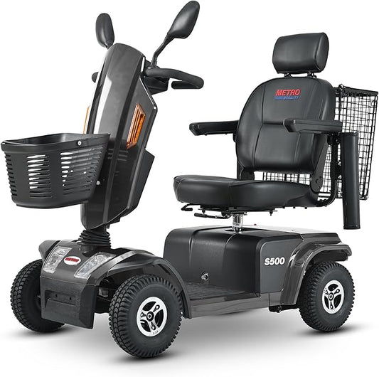 S500 4-Wheel Electric Mobility Scooter, Long-Range 52Ah Battery Up to 25 Miles, 500W Heavy-Duty Motor, 10” Pneumatic Tires, Adjustable Captain Seat, Storage Baskets for Seniors, Gloss Black