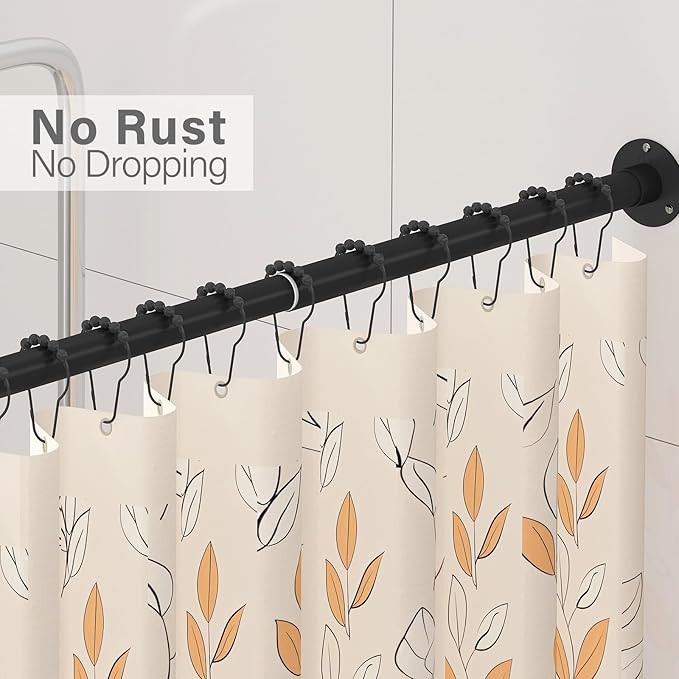 L Shaped Corner Shower Curtain Rod, 24" - 53" x 24" - 53" Adjustable 90 Degree Curved Bathroom Rod Square Rail No Sag with 12 Hooks & Ceiling Support - Black