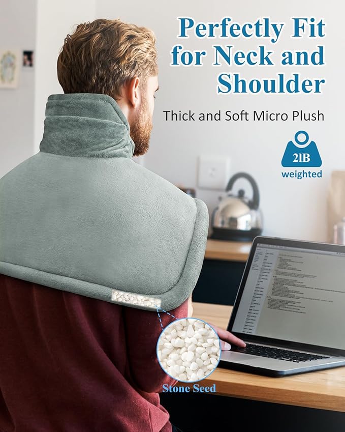 Heating Pad for Neck Shoulders Back, Weighted Heated Wrap, Electric Neck Shoulder Heating Pads 6 Heat Settings 4 Auto-Off,Mothers Day Gifts for Mom, Anniversary Birthday Gifts for Women Men Dad, Grey