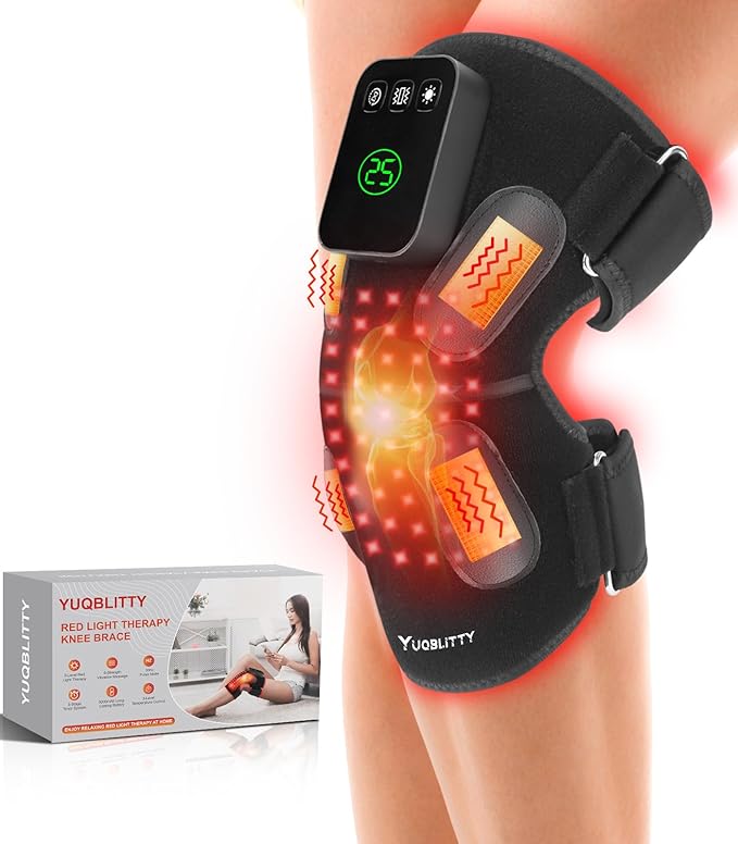 Upgraded Red Light Knee Massage Brace with 360° Vibration, Cordless 850nm Infrared Knee Therapy Devices Pain Relief, 5000mAh Red Light Therapy Wrap with Timer for Body Relaxation, Xmas Gifts