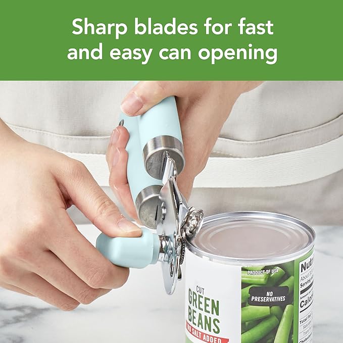Tovolo Can and Jar Opener Set Manual Handheld Kitchen Tool with Comfort Grip Handles, Easy to Use Stainless Steel Jar and Smooth Edge Can Opener with Built In Bottle Cap Lifter, Blue Haze