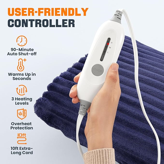 Electric Hand Warmer, Soft Flannel Heated Gloves, Hand Warmer Pouch, Double-Sided Heating Pad for Hands Pain Relief Fingers Arthritis for Women Men Elder, Auto Off & 3 Heat Levels, Blue