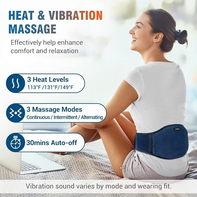 Comfytemp Cordless Portable Heating Pad with Massager for Back, FSA Eligible HSA, Rechargeable Wireless Lower Back Massager with Heat, Battery Operated Electric Wearable Heated Waist Belt for Period