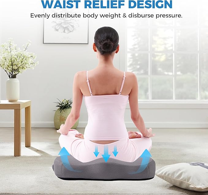 Extra Large Memory Foam Seat Cushions for Office Chairs, Car, Airplane, Wheelchair– Relieves Lumbar, Orthopedic, Sciatic, Coccyx and Back Pain – Comfortable Non-Slip – Bonus Carry Bag Included (Gray)