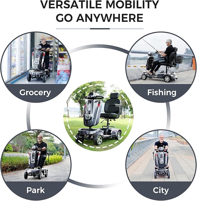 Heavy Duty Mobility Scooter for Seniors/Adults, 500W 400LBS Capacity Electric Scooter, All Terrain Mobility Scooters for Travel 10" Off Road Tires, Long Range 4 Wheel Scooter 9MPH, Gray 26Miles