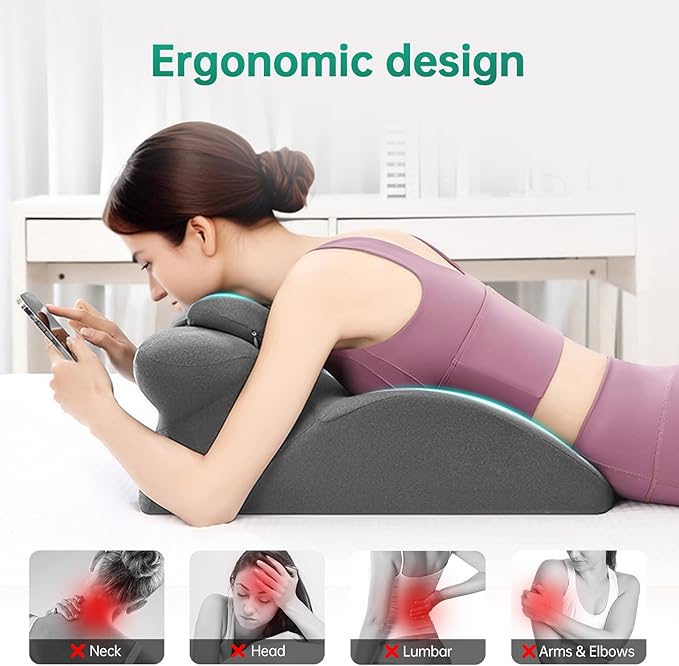 MOONYOOY Memory Foam Ergonomic Rest Pillow for Sleeping, Acid Reflux & GERD Relief - Elevation Bed Support Pillow for Back Pain, Post Surgery Recovery, Reading with Removable Washable Cover Gray