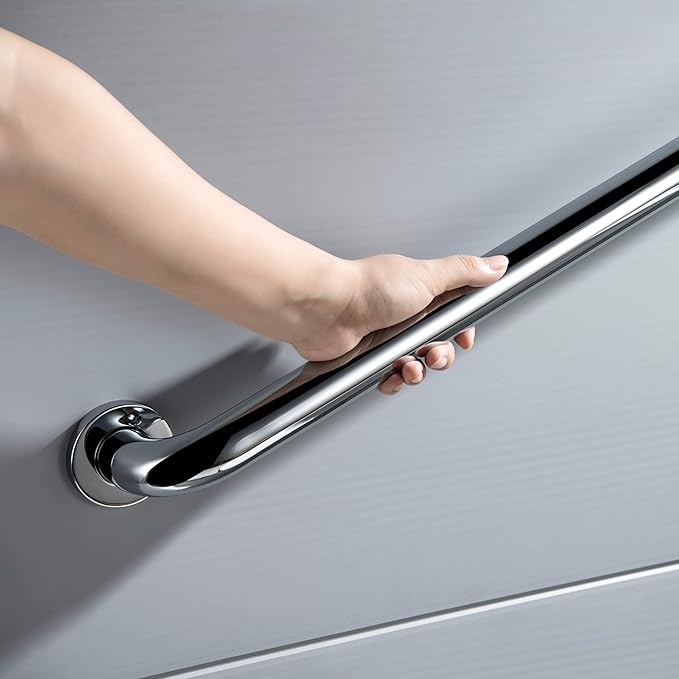 KIBI 36 Inch Stainless Steel Bathroom Safety Grab Bar | Curved Shaped Grab Bar for Bathtubs and Showers, Shower Safety Grab Bars for Seniors, Wall Mounted Anti-Slip Support (Chrome, KGB1036)