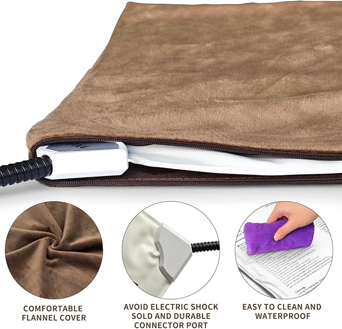 NAMOTEK Pet Heating Pad Adjustable Temperature with Timer, Waterproof Heated Mat with Chew Resistant Cord, Auto Power-Off Electric Indoor Pet Heat Pad for Dogs and Cats