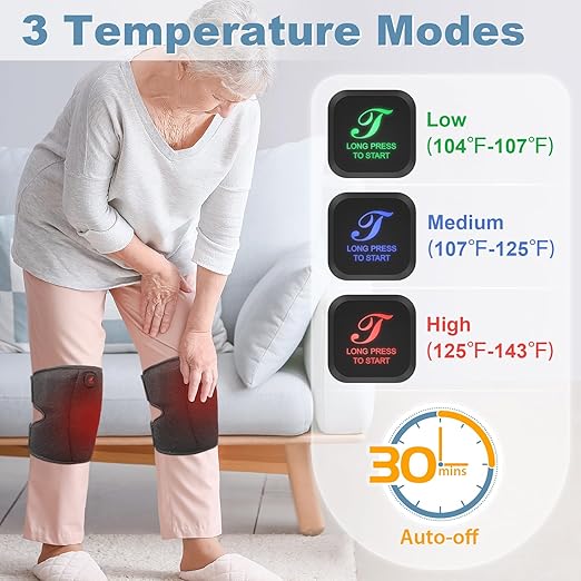 Heated Knee Brace, Cordless Knee Heating Pad for Arthritis, 3 Temperature Modes Knee Warmer, 3000mAh*2 Battery Operated Knee Wrap for Men Women Seniors, Black(One Pair)