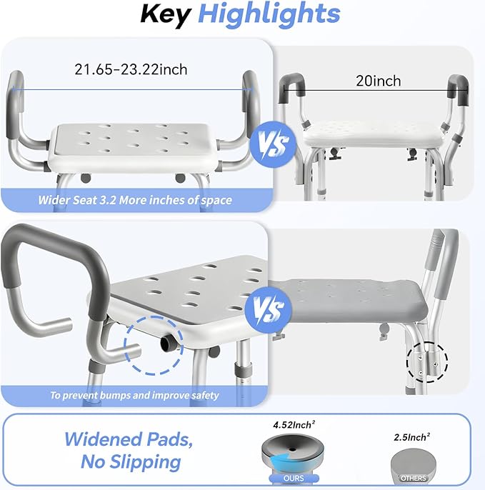 2-Level Width Adjustable Heavy Duty Shower Chair for Inside Shower and Tub w/Reinforced X-Bar, 550lbs Shower Seat for Bathtub with Arms and Back for Seniors, Handicap, Bariatric, Elderly and Disabled