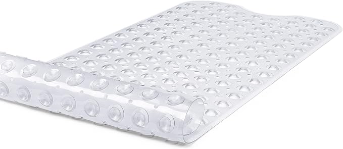 Extra-Long Non-Slip Bathtub & Shower Mat 39”x16” (Smooth/Non-Textured Tubs Only) Safe, Clean, Machine-Washable, Superior Grip&Drainage, Vinyl, Transparent Clear