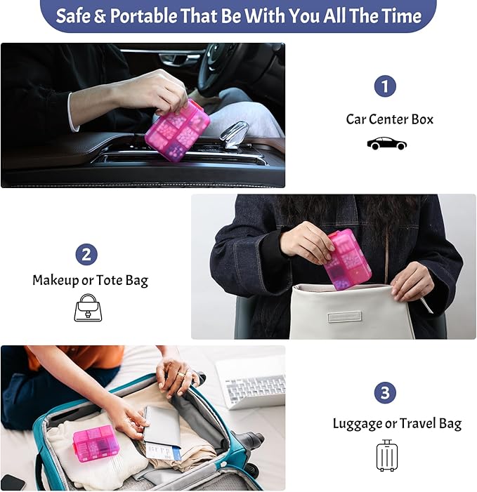 Foldable & Portable Weekly Pill Organizer 2 Times a Day with Clear Printed Labels - 7 Day AM PM Medicine Box, Week Daily Travel Pill Case Holder for Medications, Vitamin, Supplement - Clear Pink