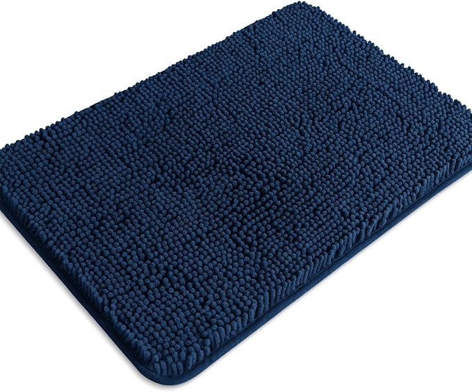 Navy Blue Bathroom Rugs – Absorbent and Washable Bath Mat, Non-Slip, Thick Soft Chenille Bath Rugs for Bathroom Floor, Shower, Sink - 17" x 24"