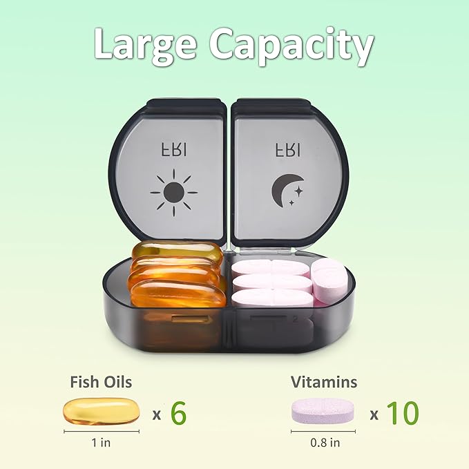 Fullicon Large Capacity Pill Organizer, Secure Pill Case with Durable Printing, Spill Proof Daily Pill Organizer, 7 Day Pill Box Organiser Travel Pill Organiser (Black)