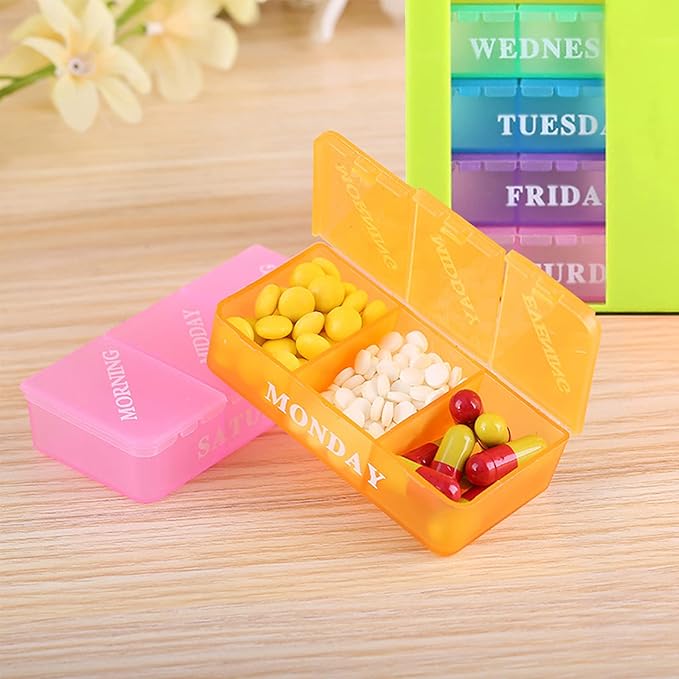 Pill Box 3 Times a Day Daily Pocket Pill Container Portable Travel Weekly Pill Organizer Stackable Pill Case for Vitamin, Fish Oils, Medication, Supplement