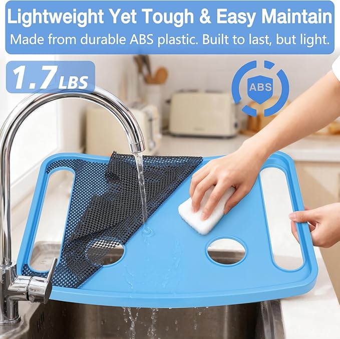 Walker Tray for Seniors with Dual Cup Holders, Side Pouch and Non-Slip Pad, Lightweight Durable Food & Drink Table, Compatible with Walker of 10210-1 Model (Blue)