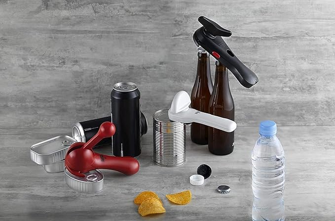 Kuhn Rikon Auto Safety Master Opener for Cans, Bottles and Jars, 9 x 2.75 inches, Red