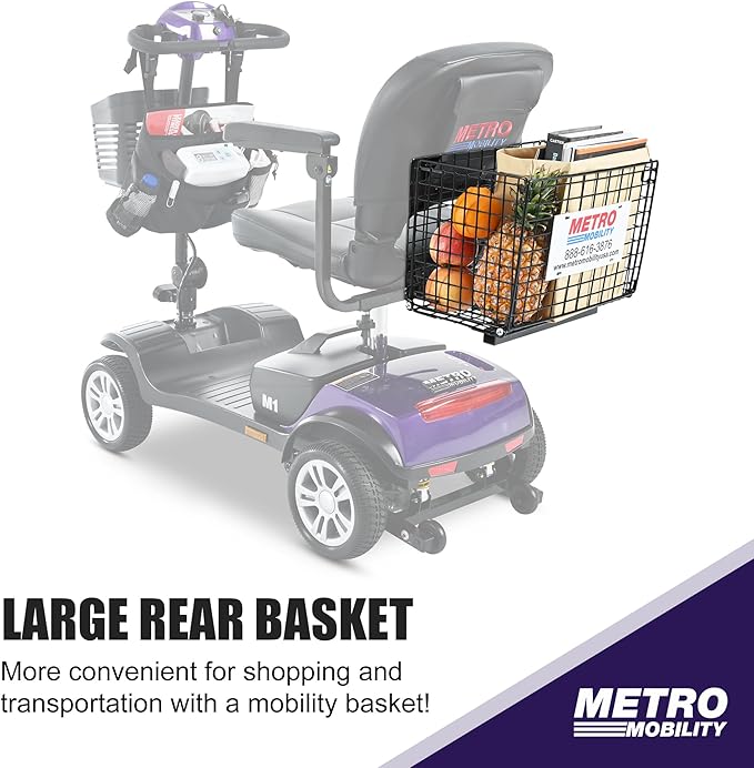Metro Mobility 4 Wheel Folding Mobility Scooters for Seniors - 300 lbs Capacity Electric Scooter with Seat for Adults, Travel - Front & Rear LED Light - Purple