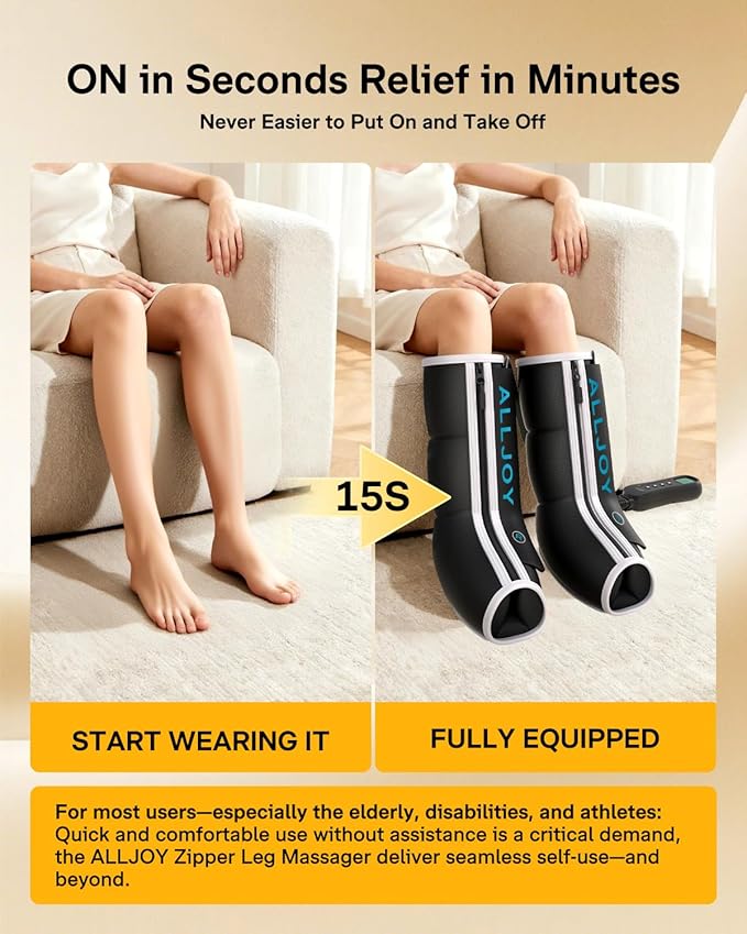 ALLJOY Fathers Mothers Day Gifts, Leg Massager with Heat and Compression, Sequential Leg Compression Massager Boots w/ 2 Heat 4 Mode 4 Intensity, Leg Massager for Circulation and Pain Relief FSA