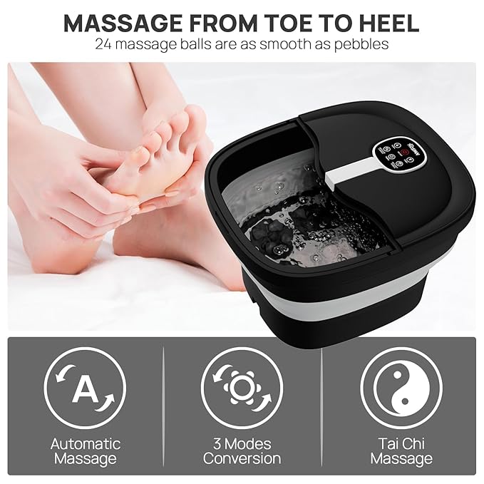 HOSPAN Collapsible Foot Spa Electric Rotary Massage, Foot Bath with Heat, Bubble, Remote, and 24 Motorized Shiatsu Massage Balls. Pedicure Foot Spa for Feet Stress Relief