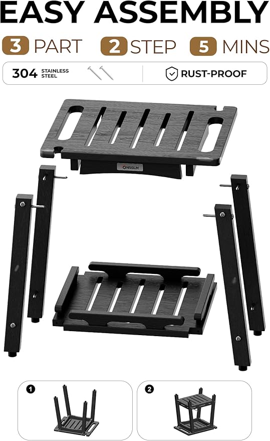 Shower Bench Seat, Non-Slip Shower Benches for Inside Shower to Sit on, HDPE Waterproof Shower Stool for Shaving Legs, Shower Chair with Adjustable Feet for Bathroom, Indoor/Outdoor Use, Black