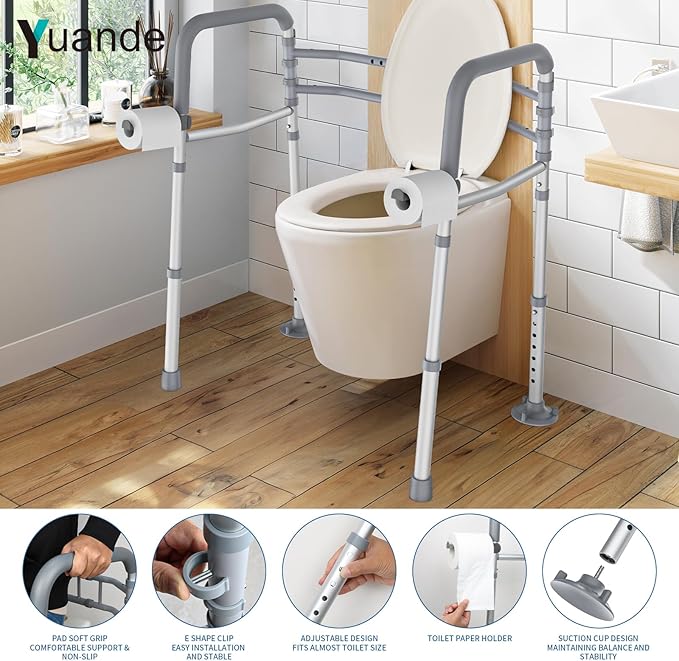 Toilet Safety Rails, YuanDe Foldable Handicap Toilet Rails with Handles Fit Any Toilets, Adjustable Toilet Safety Frame for Seniors, Elderly, Handicap & Disabled (300 LB)