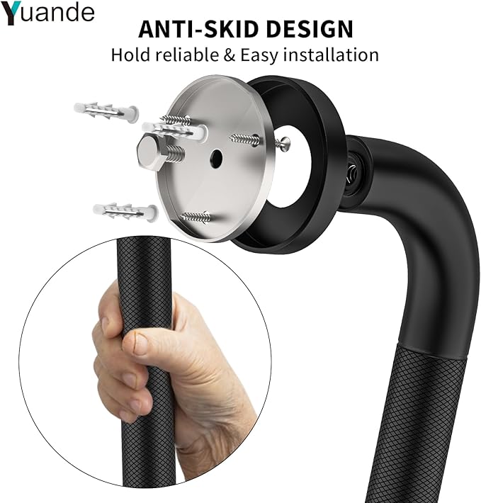 4 Pack 24 Inch Shower Grab Bar, YuanDe Matte Black Bathroom Grab Bar Handle w/Anti-Slip Knurled Grip, Stainless Steel Bath Balance Bar, 1.25" Diameter Safety Hand Rail Support,Handicap Injury Elderly