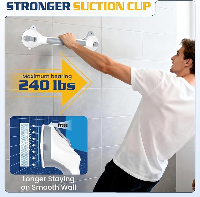 KVANT Grab Bars for Bathtubs and Showers, 16.5 Inch Grab Bars for Shower 2 Pack (Gray White)