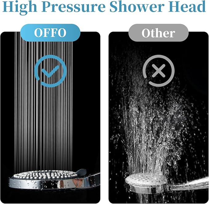 OFFO Handheld Shower Head Set, 6-Mode High Pressure Handheld Sprayer with 60 in Stainless Steel Hose & Holder, High Flow Large Powerful Boosting Handheld Showerhead for Low Water Pressure, Chrome