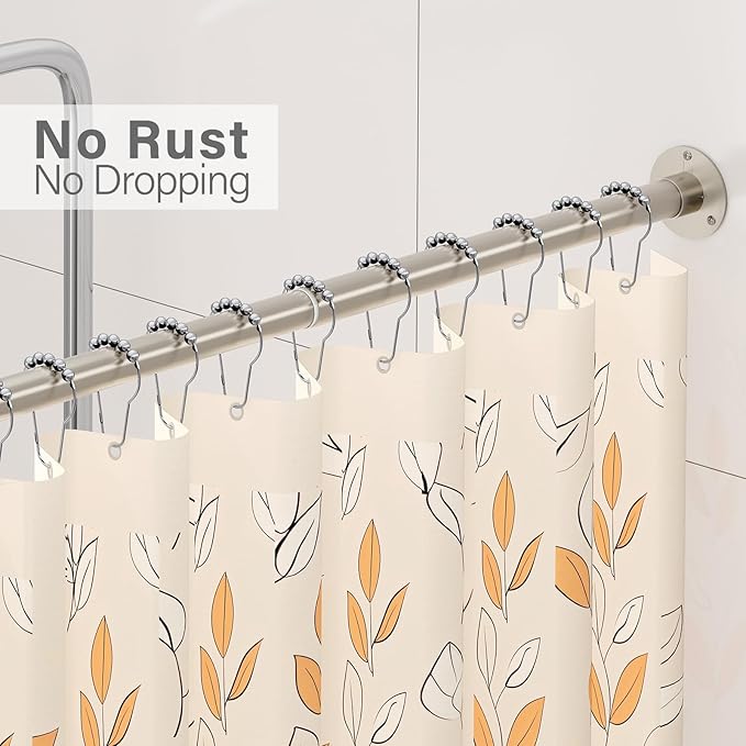 L Shaped Corner Shower Curtain Rod, 24" - 37" x 24" - 37" Adjustable 90 Degree Curved Bathroom Rod Square Rail No Sag with 12 Hooks & Ceiling Support - Silver