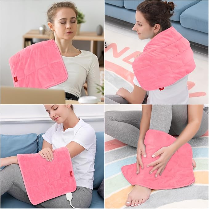 Comfytemp Weighted Heating Pad for Back & Period, FSA Eligible Electric Heat Pad, Birthday Gifts for Women Men Mom Dad & Mother Day Gift, 2.2 lb HSA Neck Shoulder Heated Pad, 2H Auto-Off, 12x24, Pink